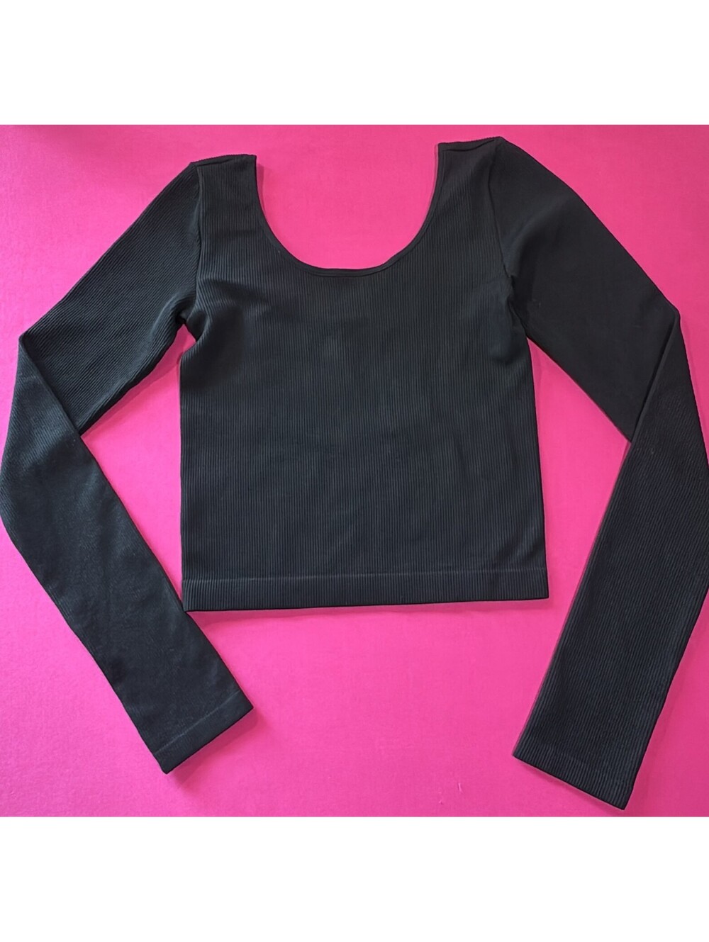 Wild Fable Seamless Ribbed Long Sleeve Top Black Scoop Neck Size XS New
